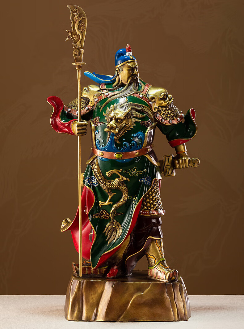 周鼎工艺彩铜关公摆件客厅纯铜关公神像供奉铜像佛像桌面财神像大号高