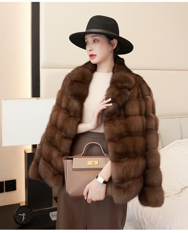 欧迪鸟品牌女装貂皮大衣女俄罗斯水貂紫貂新款年轻款整貂皮草外套