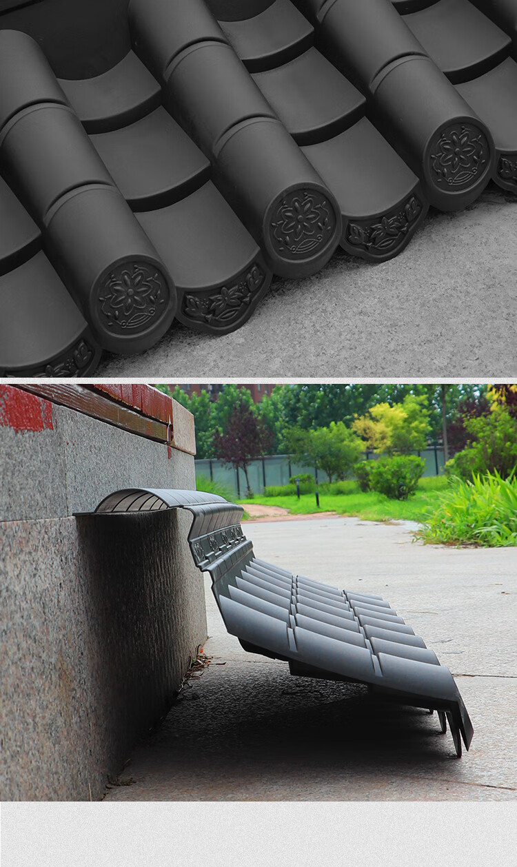 单面一体带脊新中式围墙压顶院墙装饰仿古墙头树脂墙帽塑料瓦 红色