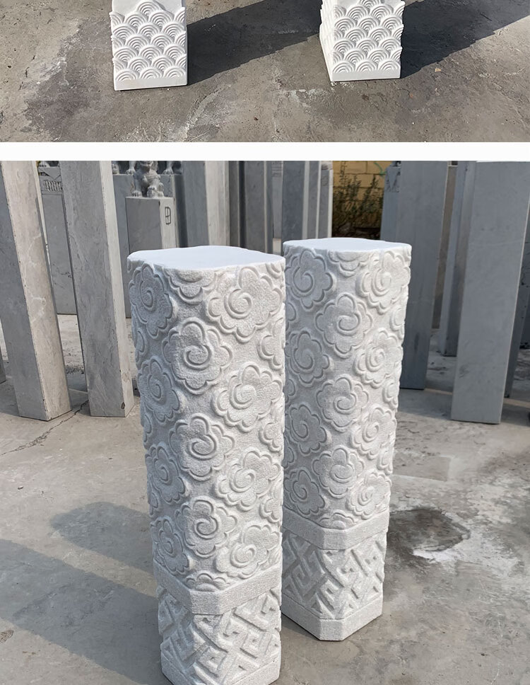 石雕祥云柱汉白玉现代中式拴马桩石柱礅别墅酒店汉白玉石柱子摆件狮子