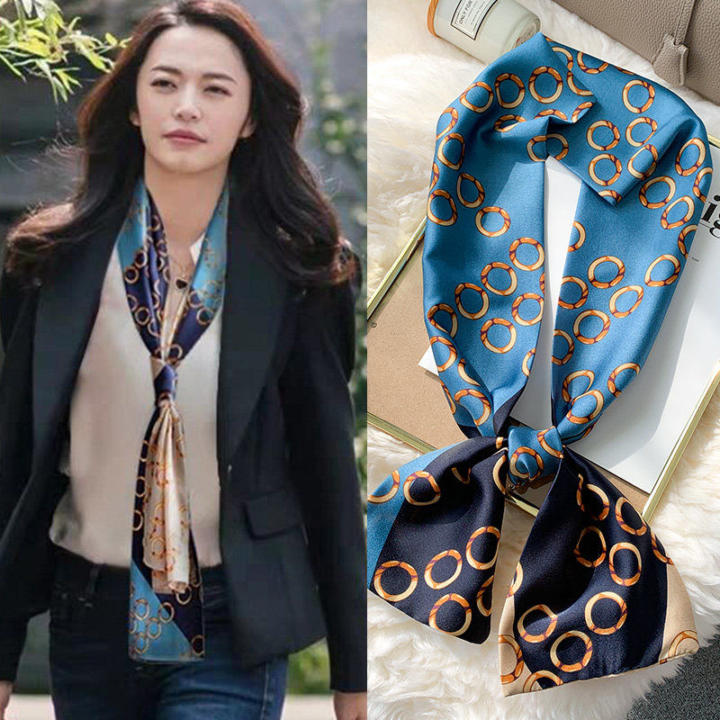 新品小丝巾细长姚晨长条小丝巾女春夏款洋气时尚百搭装饰领巾冬季围巾