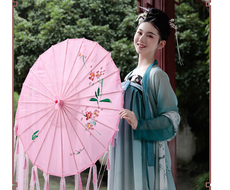 古代女子古装汉服油纸伞古风伞摄影走秀道具伞防雨飘带伞流苏伞流苏