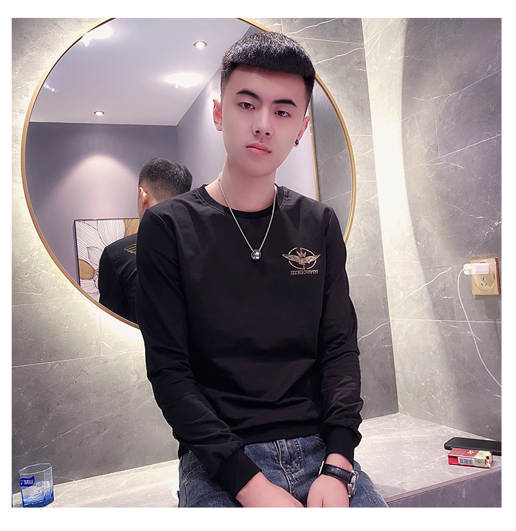 jj网红潮牌卫衣男圆领休闲修身长袖上衣服秋季男装2021新款百搭外套