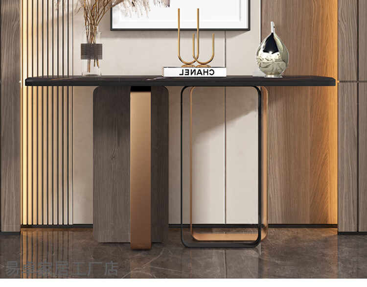 端景台轻奢岩板玄关柜现代简约意式极简风大理石入户端景台新中式玄关