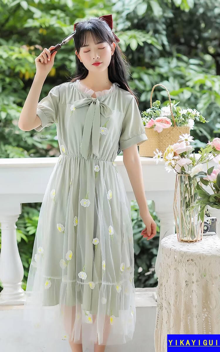 连衣裙学生夏天高中生初中生女生裙子夏季韩版短袖衣服仙气少女小个子