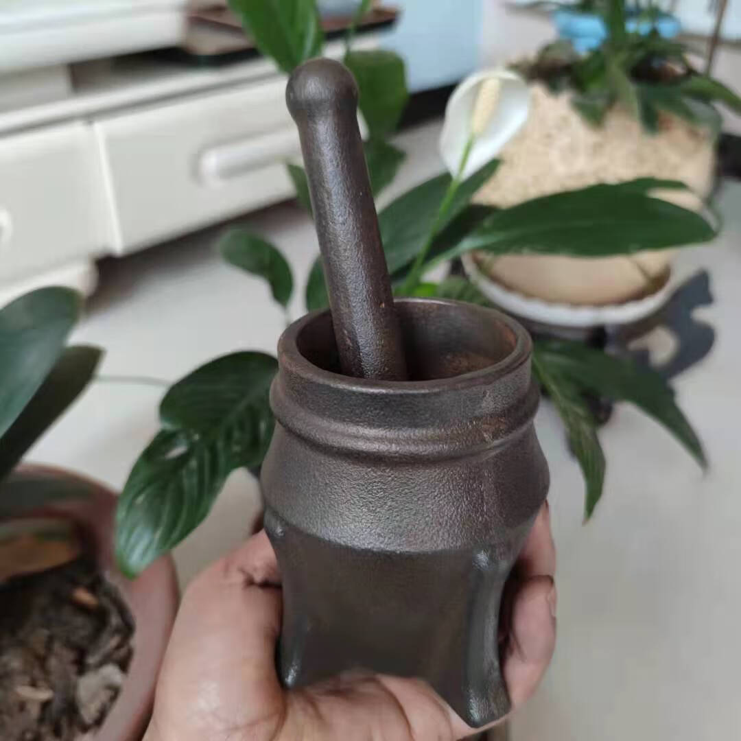 民俗老铁器民俗物件铸铁捣臼老式捣药罐药店用捣蒜罐蒜凹砸凹家用收藏