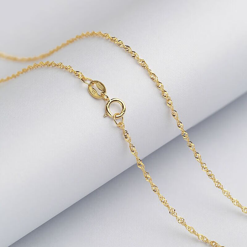 水波链925银项链女扭水波纹日韩时尚镀玫瑰金项链长款久不掉色 金色1