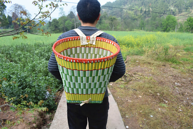 编织塑料竹背篓买菜采摘茶收纳舞蹈影视道具成人背筐竹编款式四小号