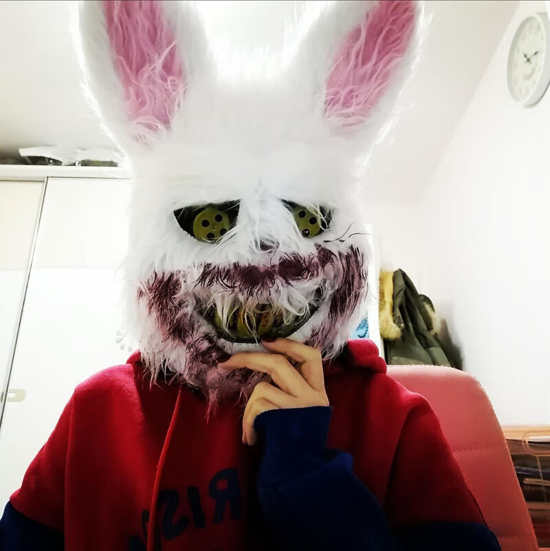 现货直发腥兔血腥兔子面具男女社会jk恶魔兔子般若万圣节恐怖cos头套