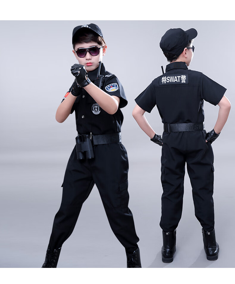 小孩武警军装冬儿童小特警察服学生套装警察演出服特种兵警官衣服男
