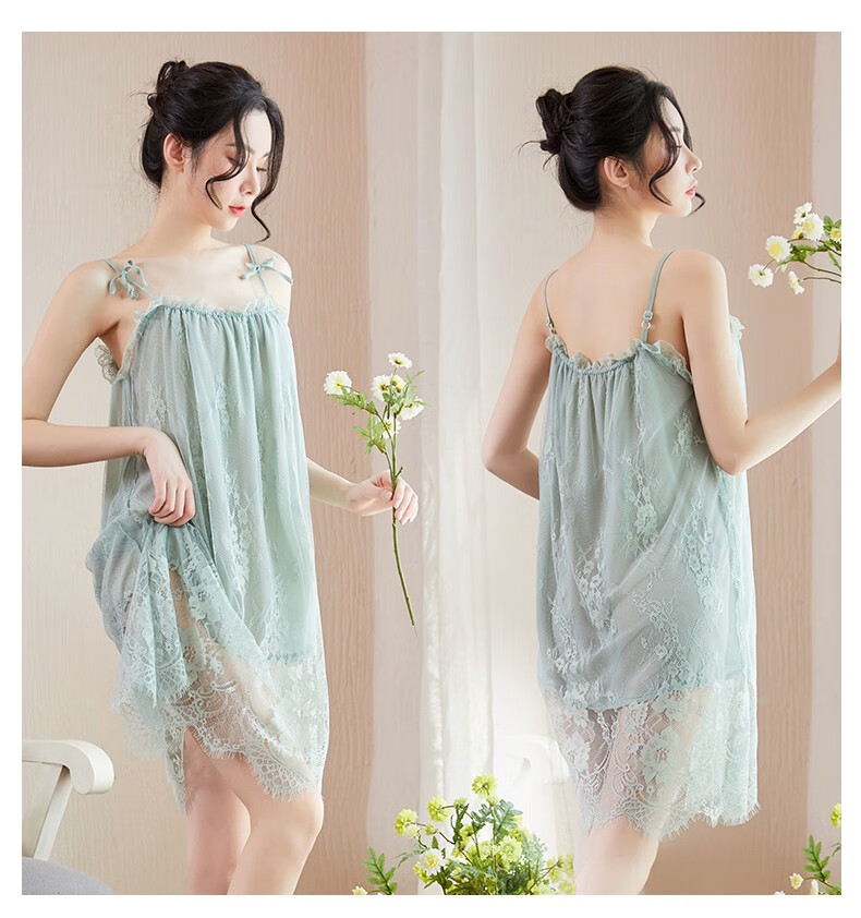 情趣内衣真空透视免脱睡裙性感蕾丝吊带开档制服睡衣露背大码家居服