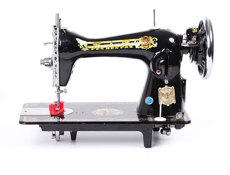 电动手提台式吃厚脚踏迷你衣车吃厚蝴蝶直流电机棕pvc箱子金色裁缝剪