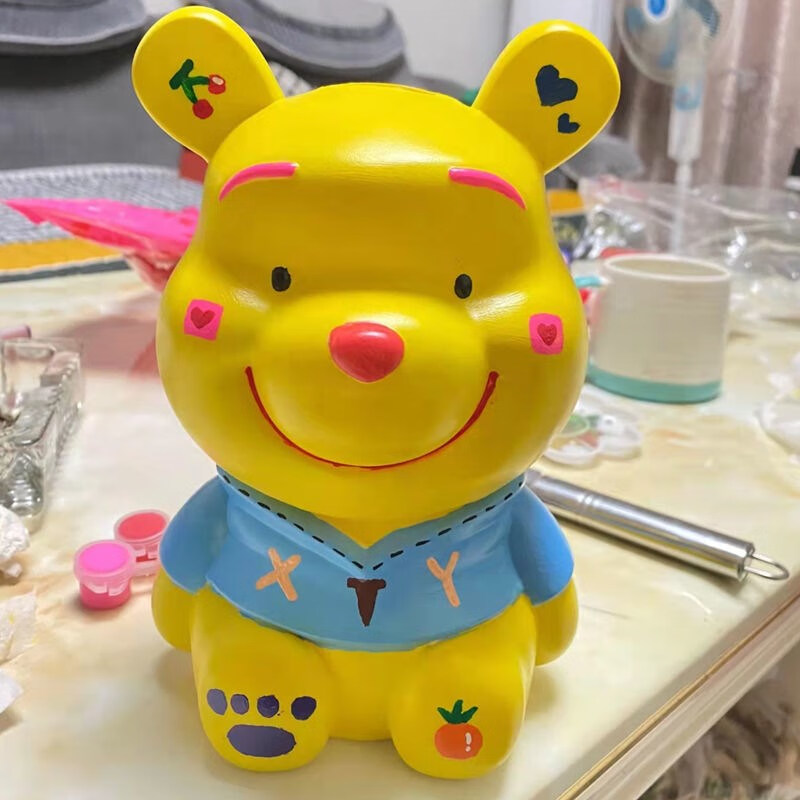 七夕情人节皮卡丘涂色石膏娃娃diy手工搪胶彩绘流体暴力熊存钱罐玩具
