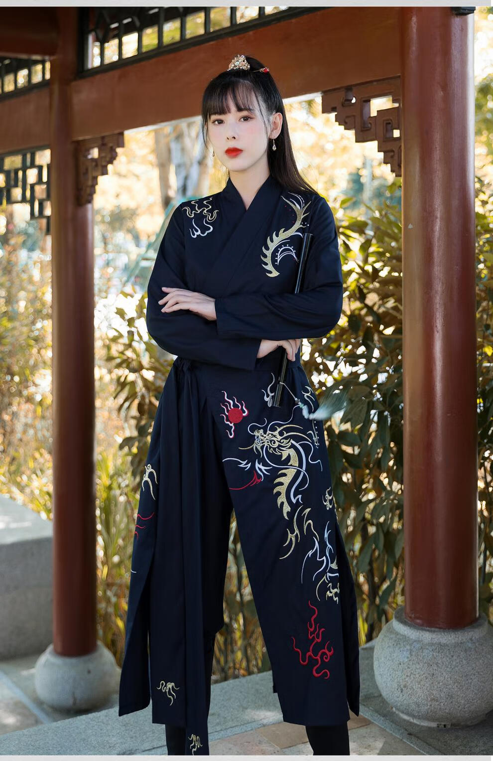 绘自然中国风改良交领长衫汉服女武侠风侠客男款古装情侣侠女风 女龙