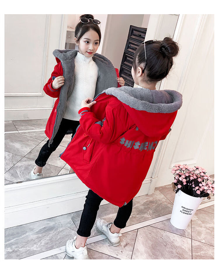 大孩子小女孩冬天穿的加厚外套棉袄上衣6女大童8冬装10加绒加厚外套