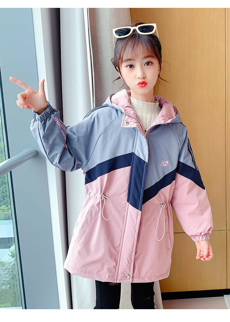 童10女孩衣服学生中长款夹克百搭上衣314岁网红童装藏青色春秋款170