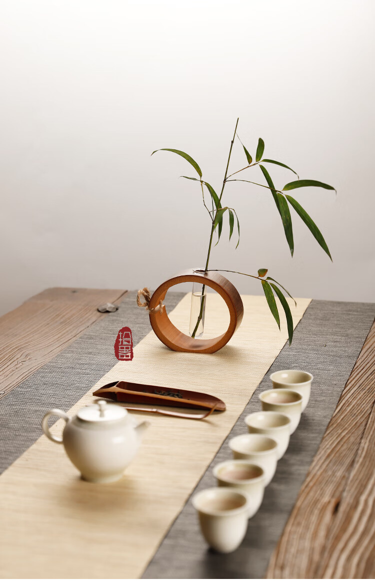 茶桌小花瓶中式创意竹制小花瓶新中式复古迷你花器禅意茶道桌面摆件