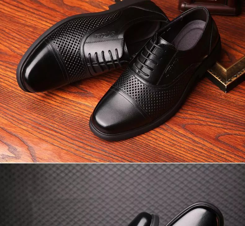 真牛皮公安商务正装夏季透气加绒三节头保安男款皮鞋陆战队校尉皮鞋