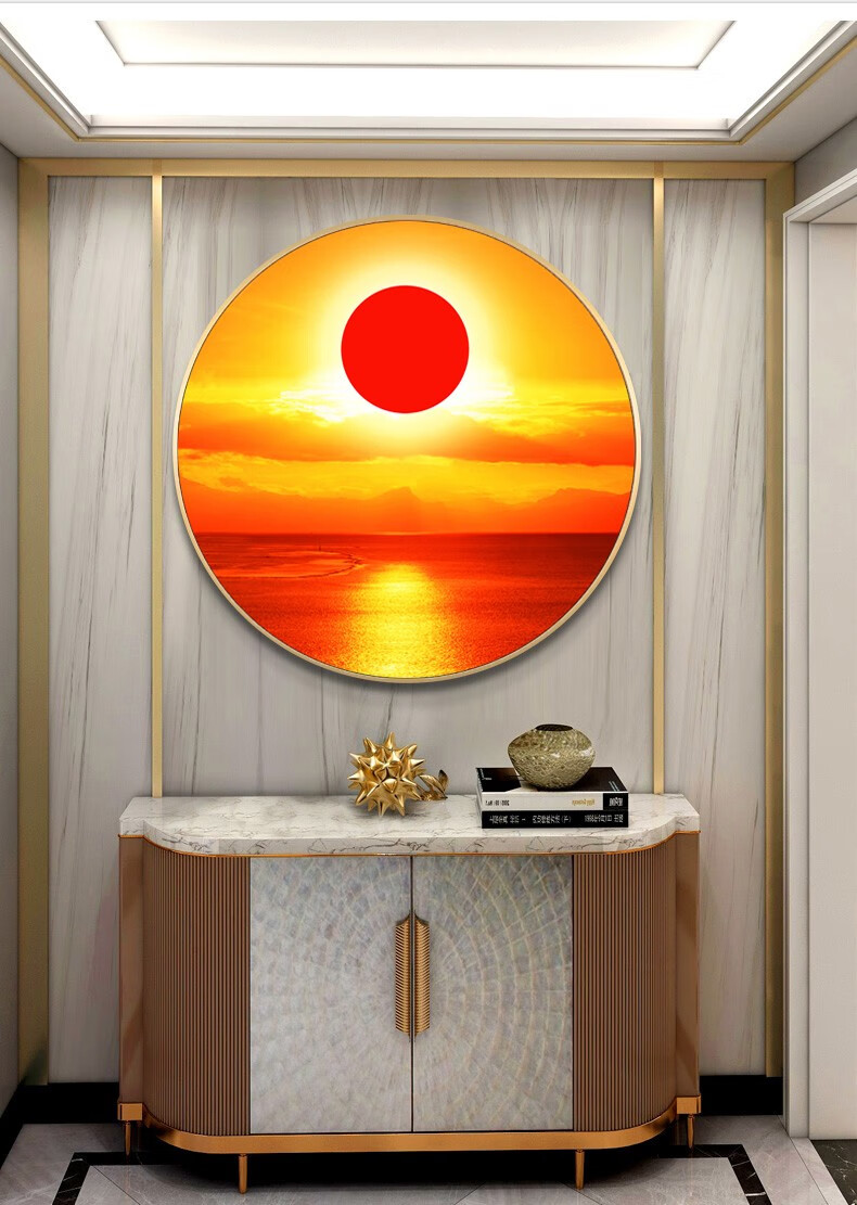巴洛伊太阳挂画玄关玄幻风水画森林日出红太阳画客厅日出图圆形装饰画