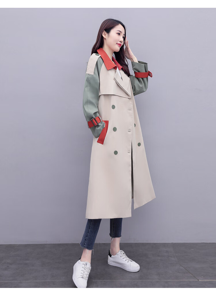 ousmile风衣女22年新品中长款春季女士百搭风衣外套春装新款大衣女士