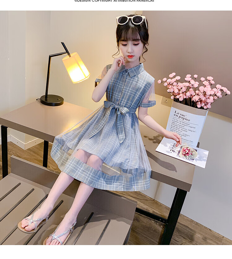雅鹿童装女童夏装连衣裙2022新款韩版大童女孩洋气时尚儿童雪纺格子裙