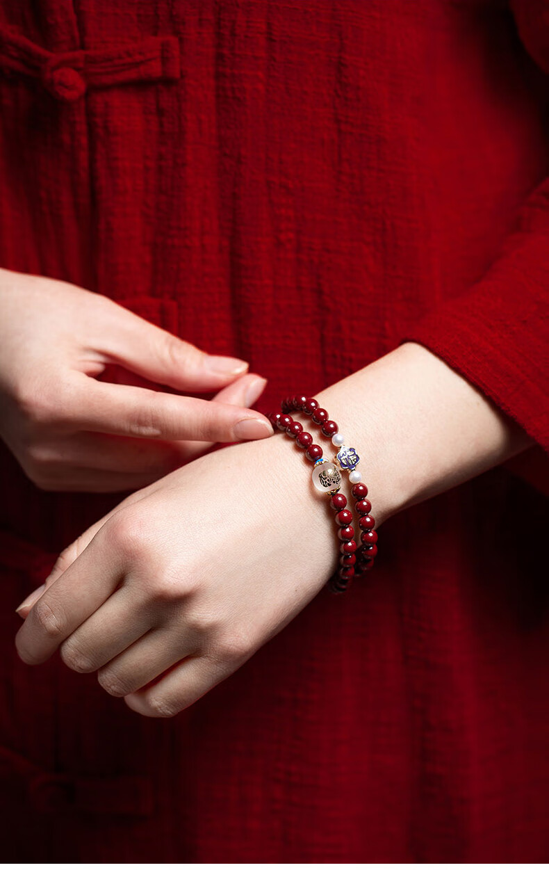 珍韵缘朱砂双圈手串紫金砂本命佛十二生肖手链女守护神佛珠念珠 鸡-不