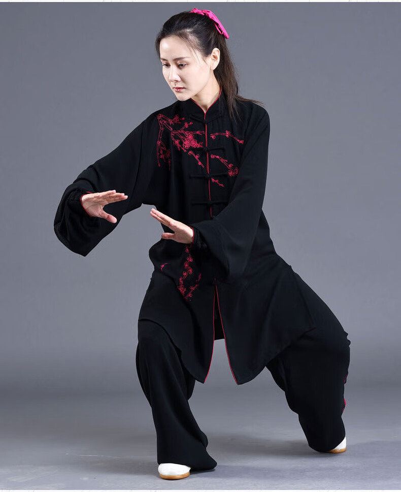 秋冬季太极服梦太极太极服女装2021新款春秋高弹丝麻修身款刺绣梅花