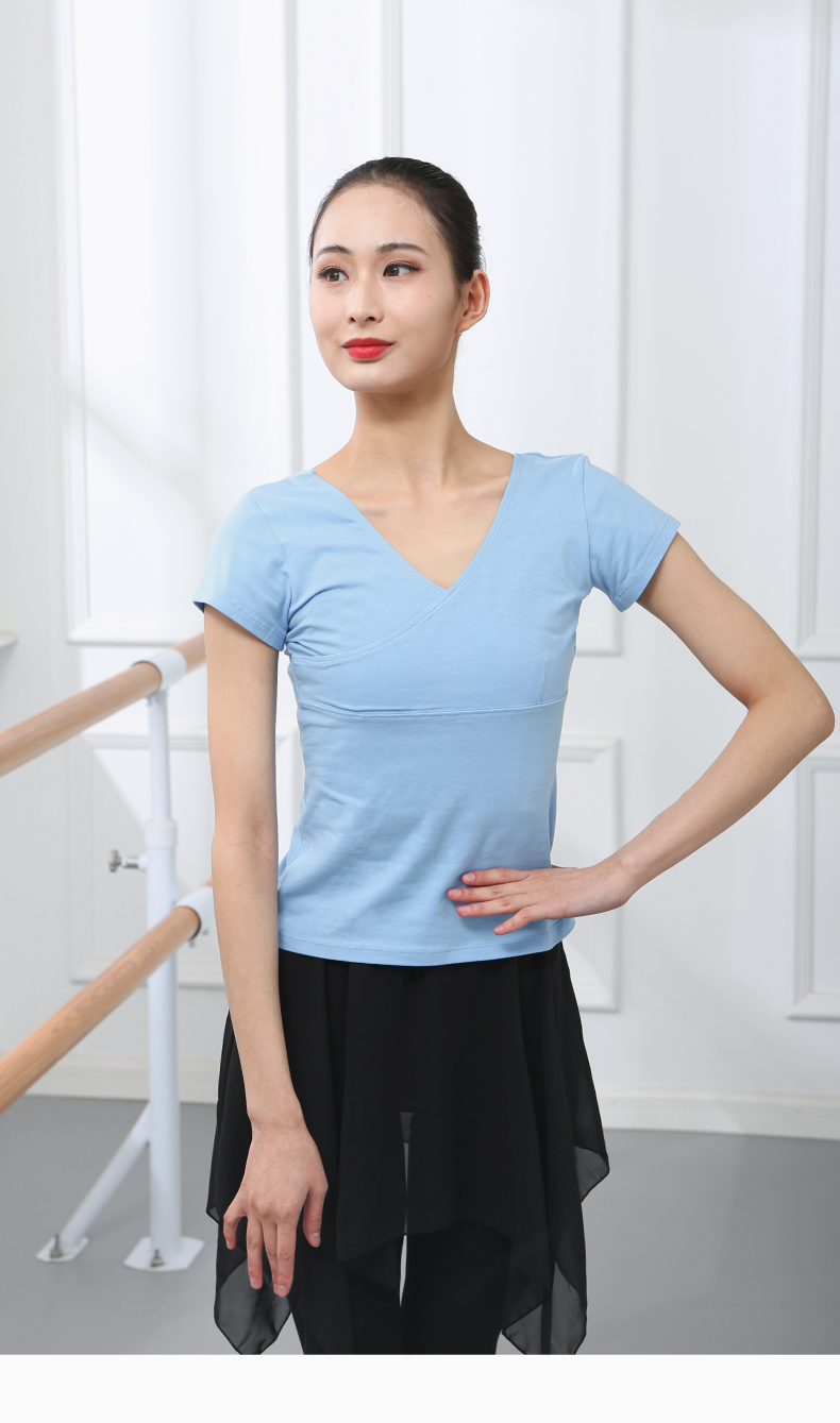 芭蕾舞服成人女舞蹈服上衣夏季芭蕾舞练功服成人黑色短袖形体服前交叉