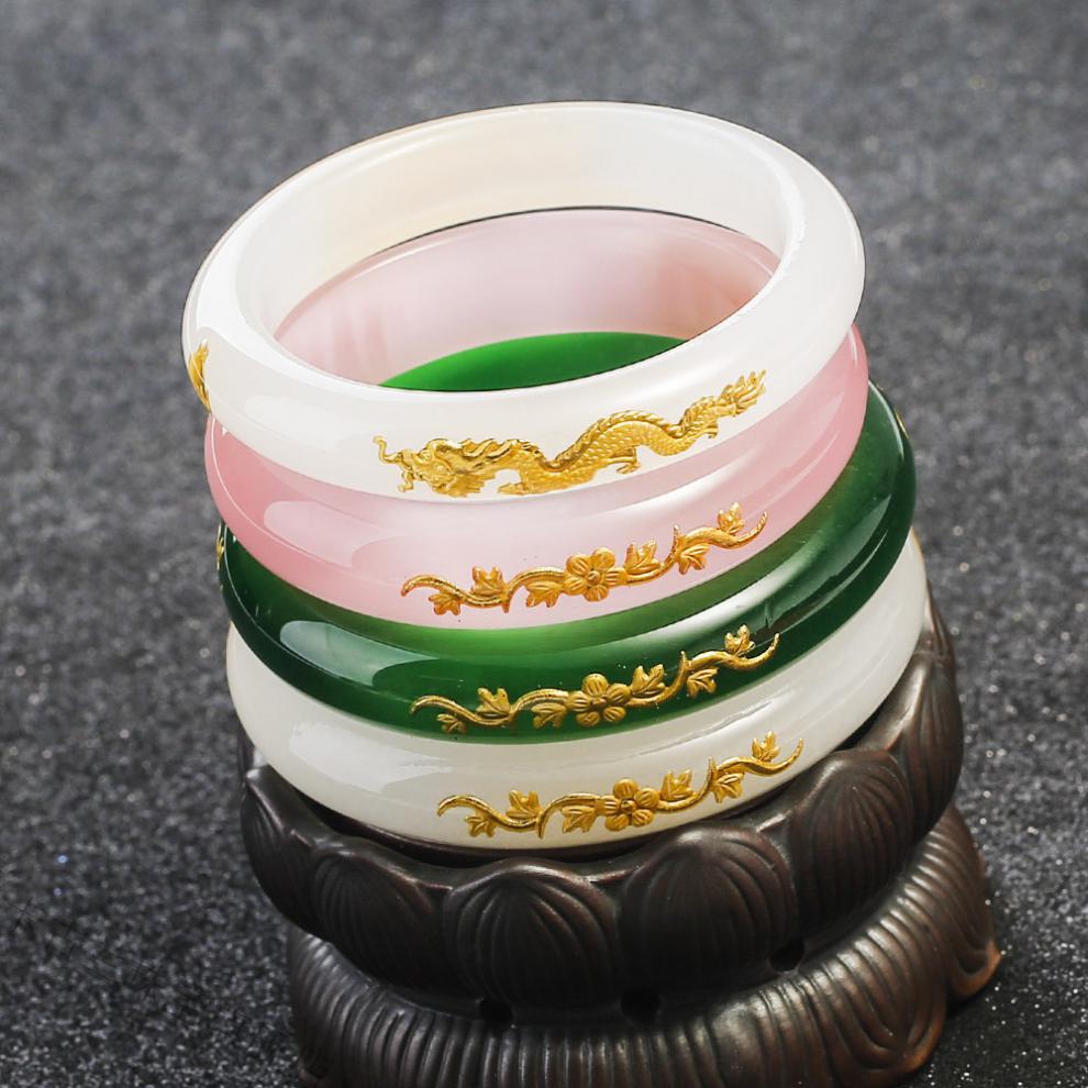 60卡古兰 金镶玉手镯贵玉镶金龙凤女款龙凤呈祥龙凤手环妈妈老婆 贵