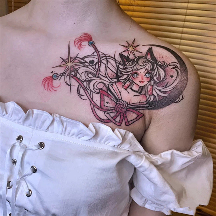 bitced新品纹身贴红色英文字母纹身贴锁骨胸口性感防水女花臂网红英文