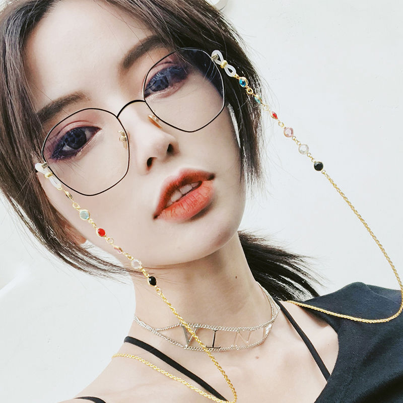 眼镜吊链眼睛眼镜女韩版潮复古金丝多边形素颜圆脸眼镜框带链子男学生