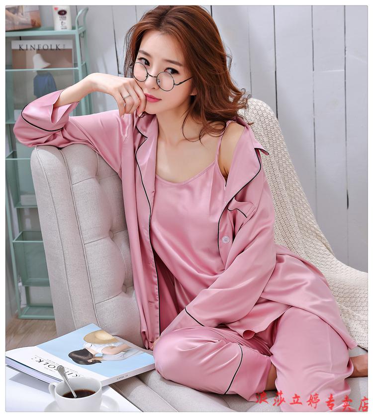 浪莎品牌高档新品桑蚕丝女睡衣可外穿性感真丝女生家居服丝绸宽松吊带
