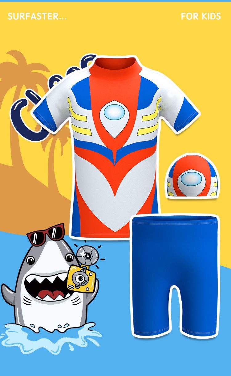 奥特曼泳衣男童分体游泳衣童泳裤套装温泉速干男孩泳衣 泽塔分体 泳帽