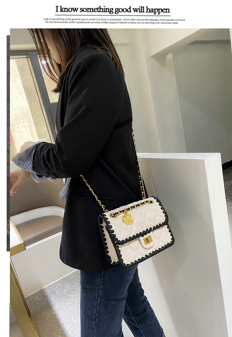 aseilbv编织包菱格链条包白色包包黑色