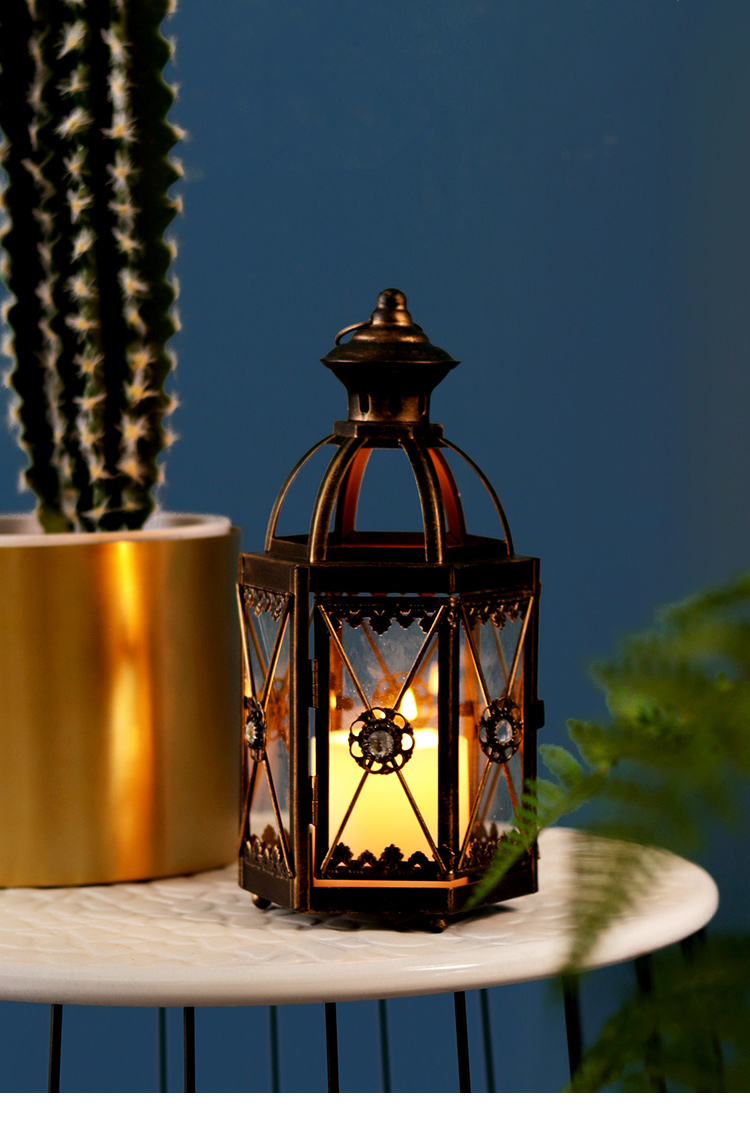 欧式复古浪漫烛台落地风灯客厅餐厅样板间装饰摆件玻璃防风蜡烛台t