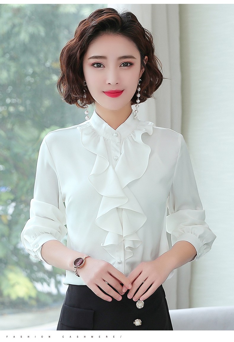 特价衬衫女长袖2022春秋装新款荷叶边小立领打底衫女衬衣打底上衣女