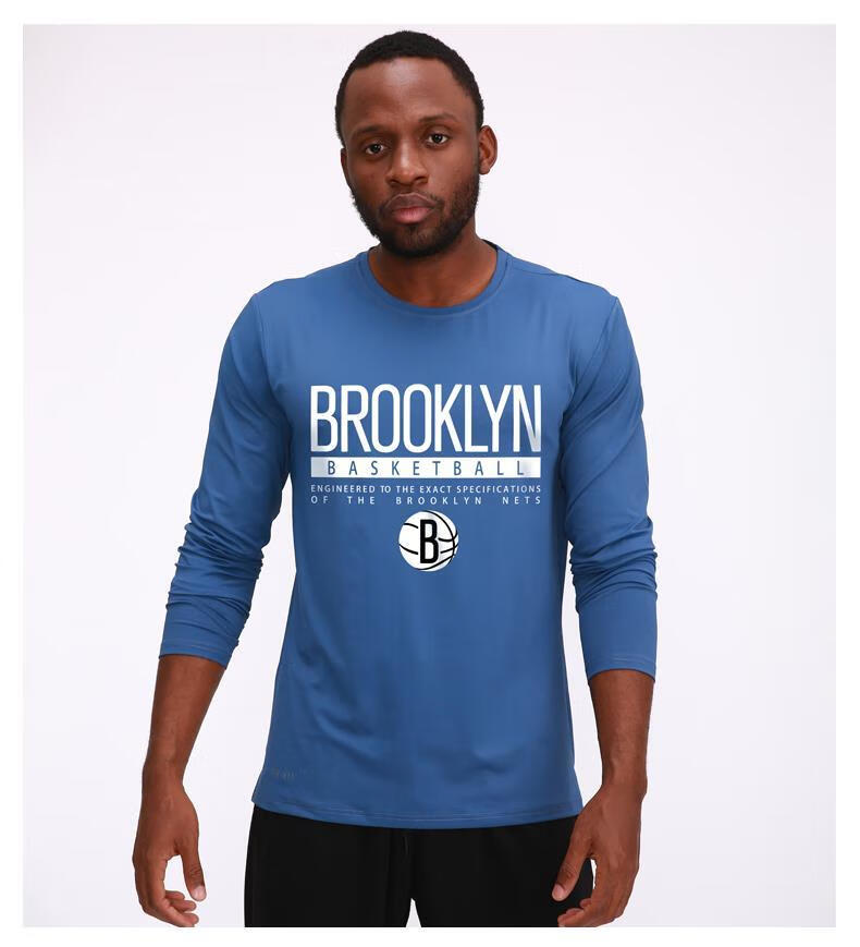 礼莎布鲁克林篮网哈登训练服长袖速干高弹秋美式篮球运动健身t恤黑色