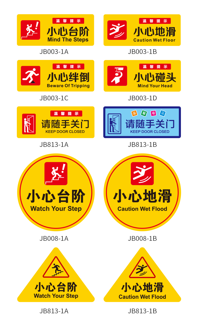 小心台阶标识贴请随手关门商场超市酒店楼梯警示牌 圆形安全温馨提示