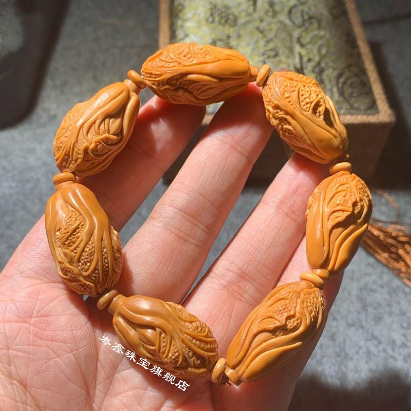 mays will 橄榄核雕刻白菜手链吊坠单籽手串橄榄胡百财单核文玩手链