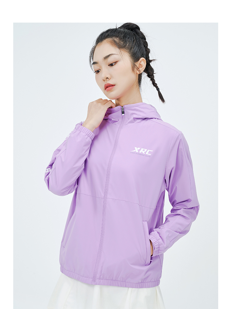 特步外套女秋冬季轻薄风衣百搭女装运动服宽松休闲官方运动上衣粉紫xl