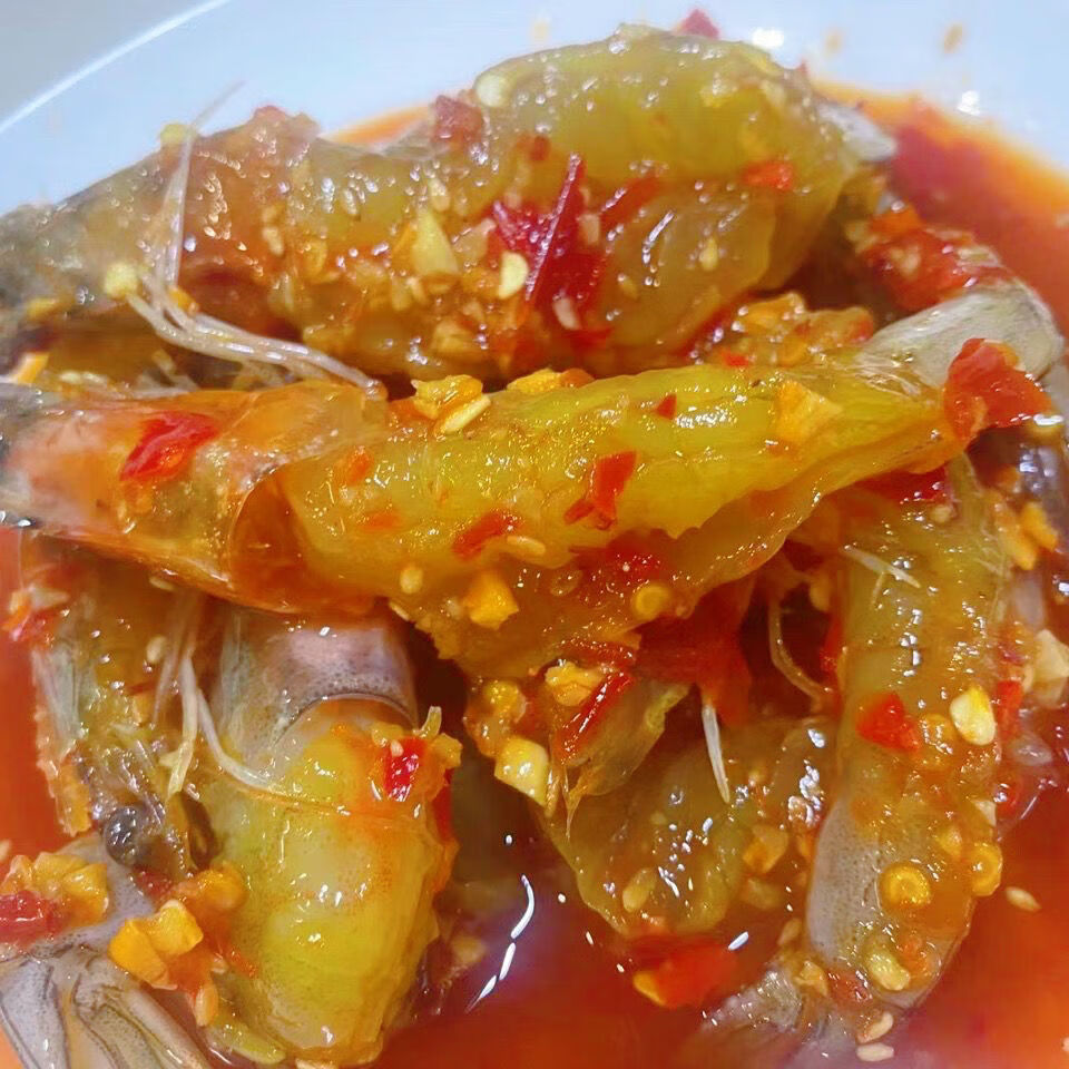 鲸洋泰式无皮虾开背夹馅大虾辣酱对虾生呛虾生腌去皮海虾咸辣口300g罐