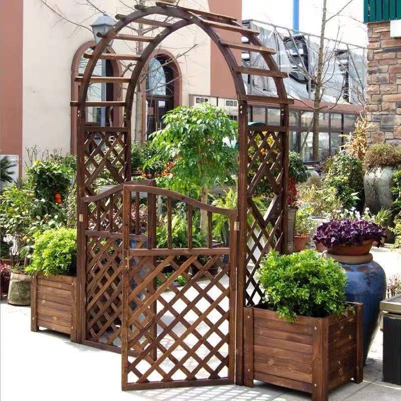 防腐木栅栏门网格隔断别墅花园小木门户外庭院围栏木篱笆格栅木门mdng