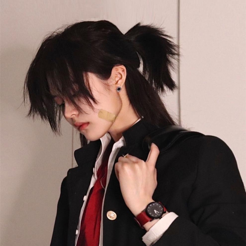 假发男女鲻鱼头网红帅气短发超a中性狼尾武士头逼真自然学套雾霾蓝自