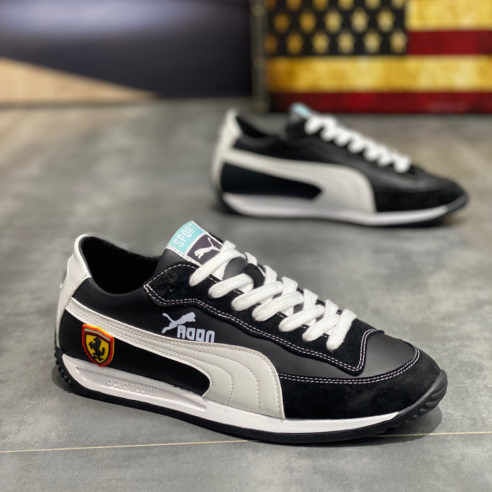 冬季新款男鞋皮面休闲运动鞋软底百搭潮流时尚法国金鸡男鞋白黑皮面39