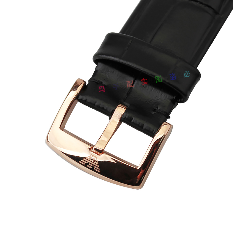 适用阿玛尼表带男款真皮表带黑色机械镂空手表带 60009 1981 1983