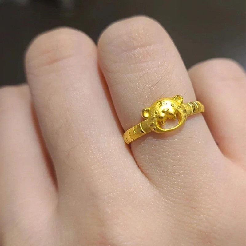 老凤凰送证书999黄金生肖虎戒指女足金本命年戒子小老虎实心开口指环