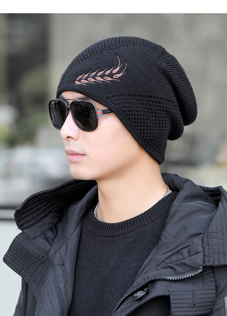 圆脸适合的帽子男冬天毛线帽保暖护耳帽男士针织帽时尚套头帽灰色均码