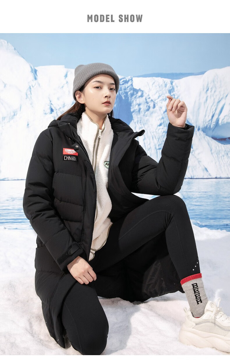 安踏炽热科技中国冰雪石墨烯保暖防泼水羽绒服女2021冬季长款外套1621