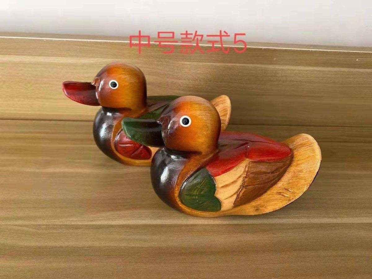 四只木质鸭子摆件原木雕刻木鸭子风水摆件家居卧室客厅大师指点催旺