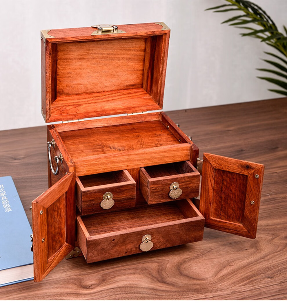 初心如雪花梨木实木首饰盒中国风古典中式木制首饰收纳盒珠宝盒大容量
